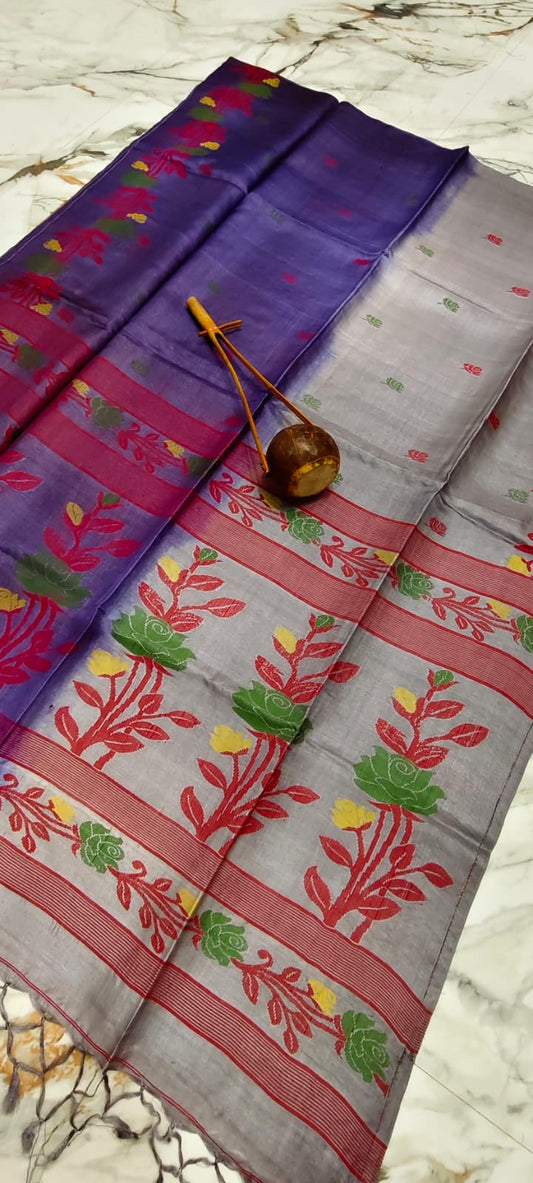 Dual Color Pure Tussar Jamdani - Violet Beige
