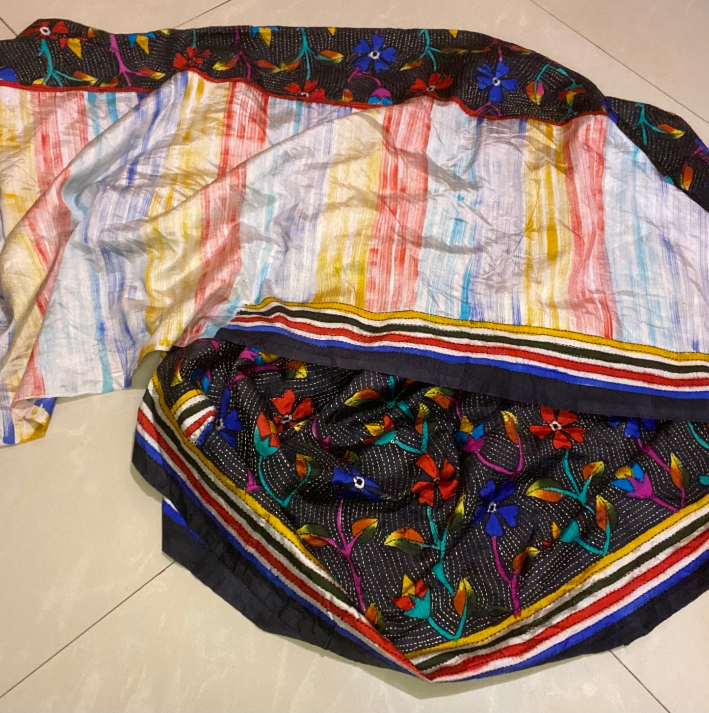 Dupion Silk Kantha Stitch - Half n Half