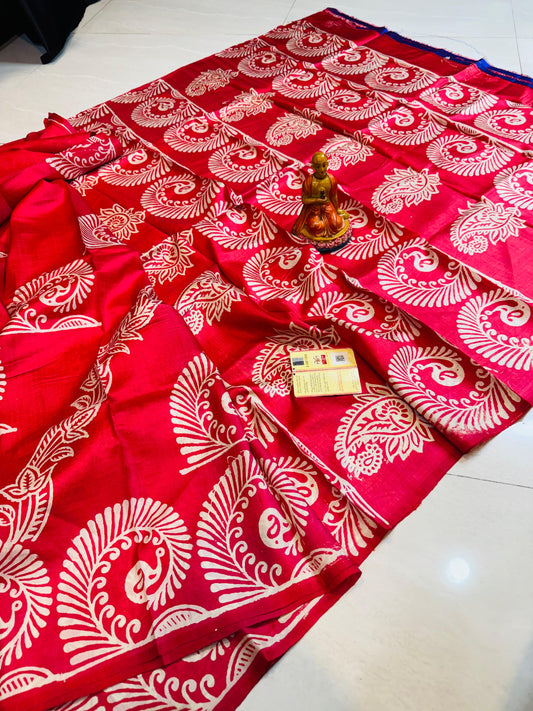 Bishnupuri Silk Handblock - Red