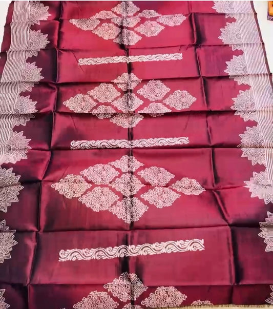 Bishnupuri Silk Handblock - Maroon