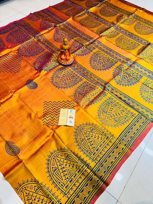 Bishnupuri Silk Handblock - Yellow