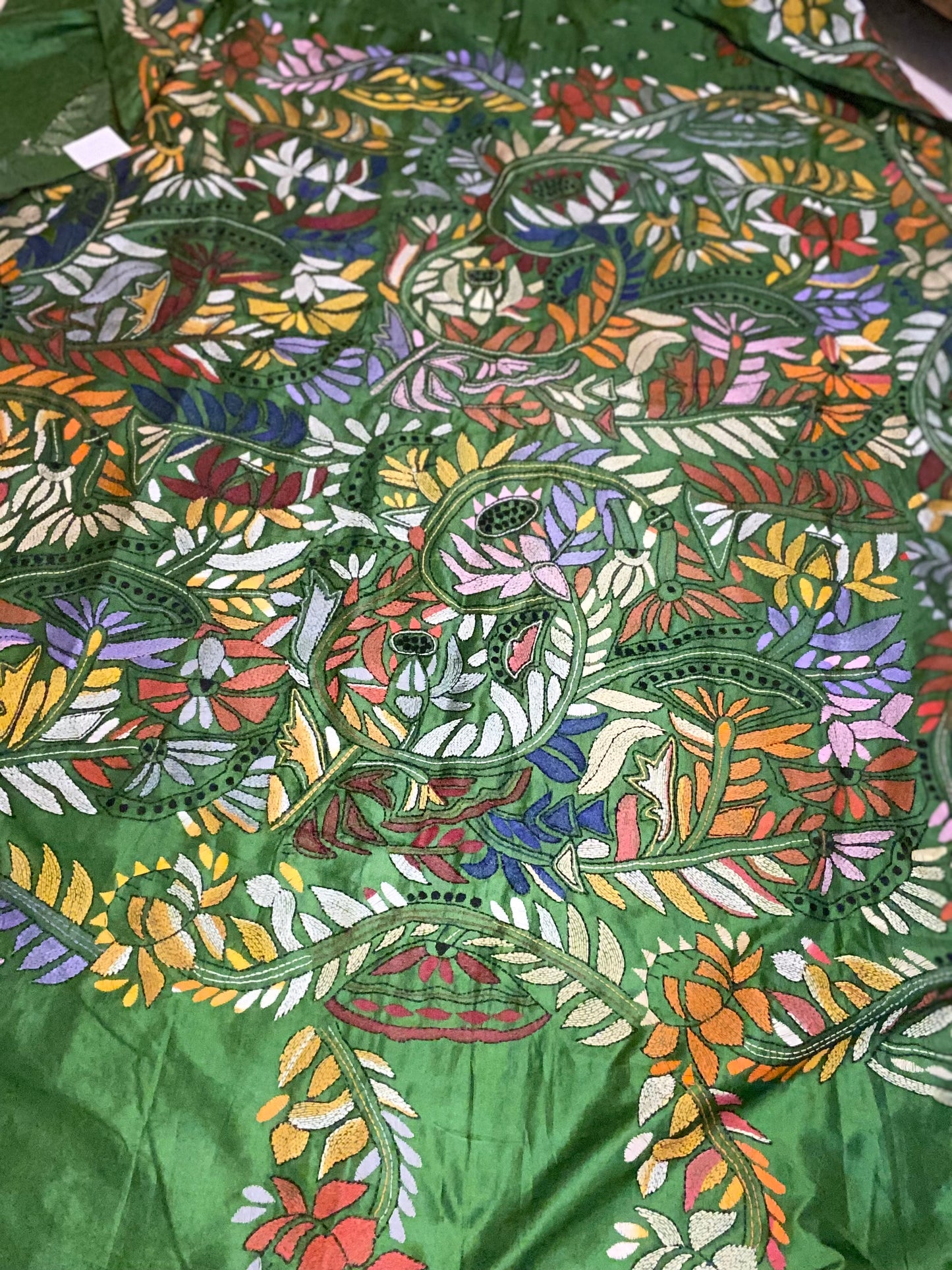 Pure Bangalore Silk Kantha - Green