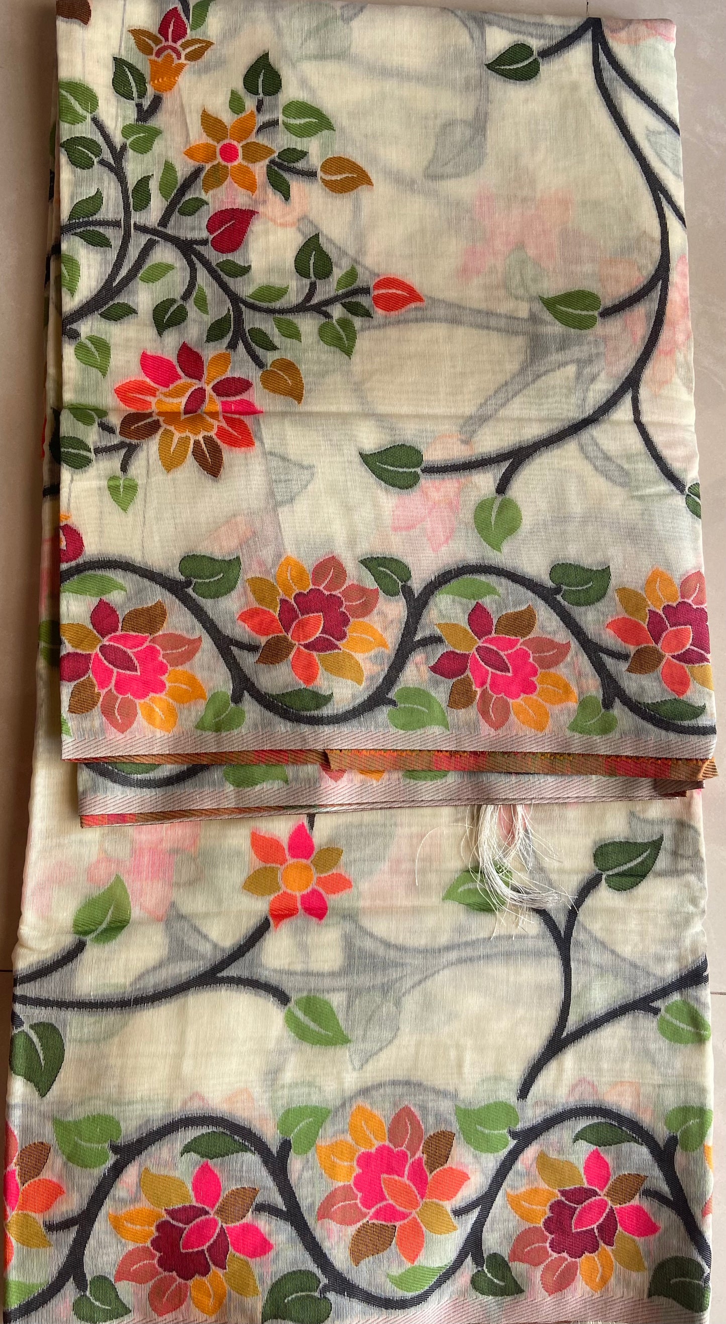 Jamdani - Beige color body with multi colored border