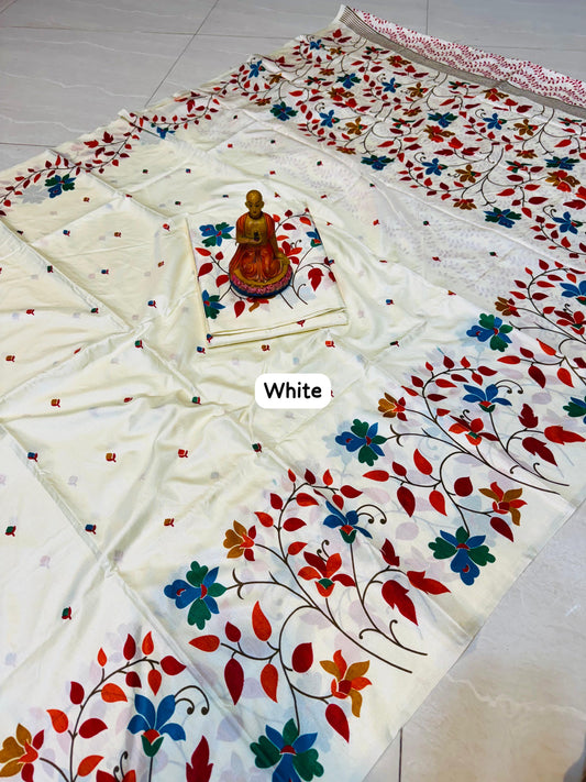 Tussar Handblock - White
