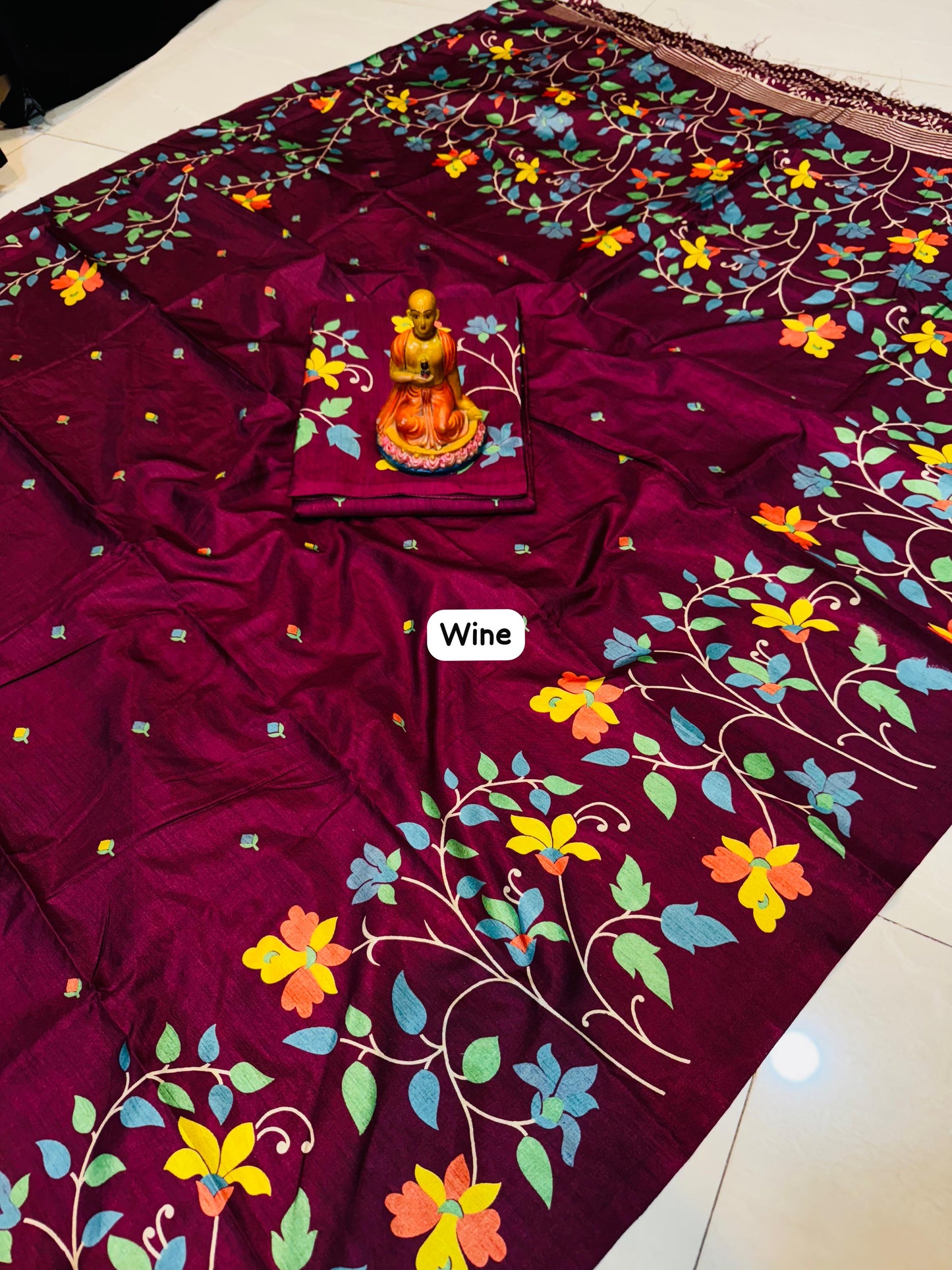 Tussar Handblock - Maroon
