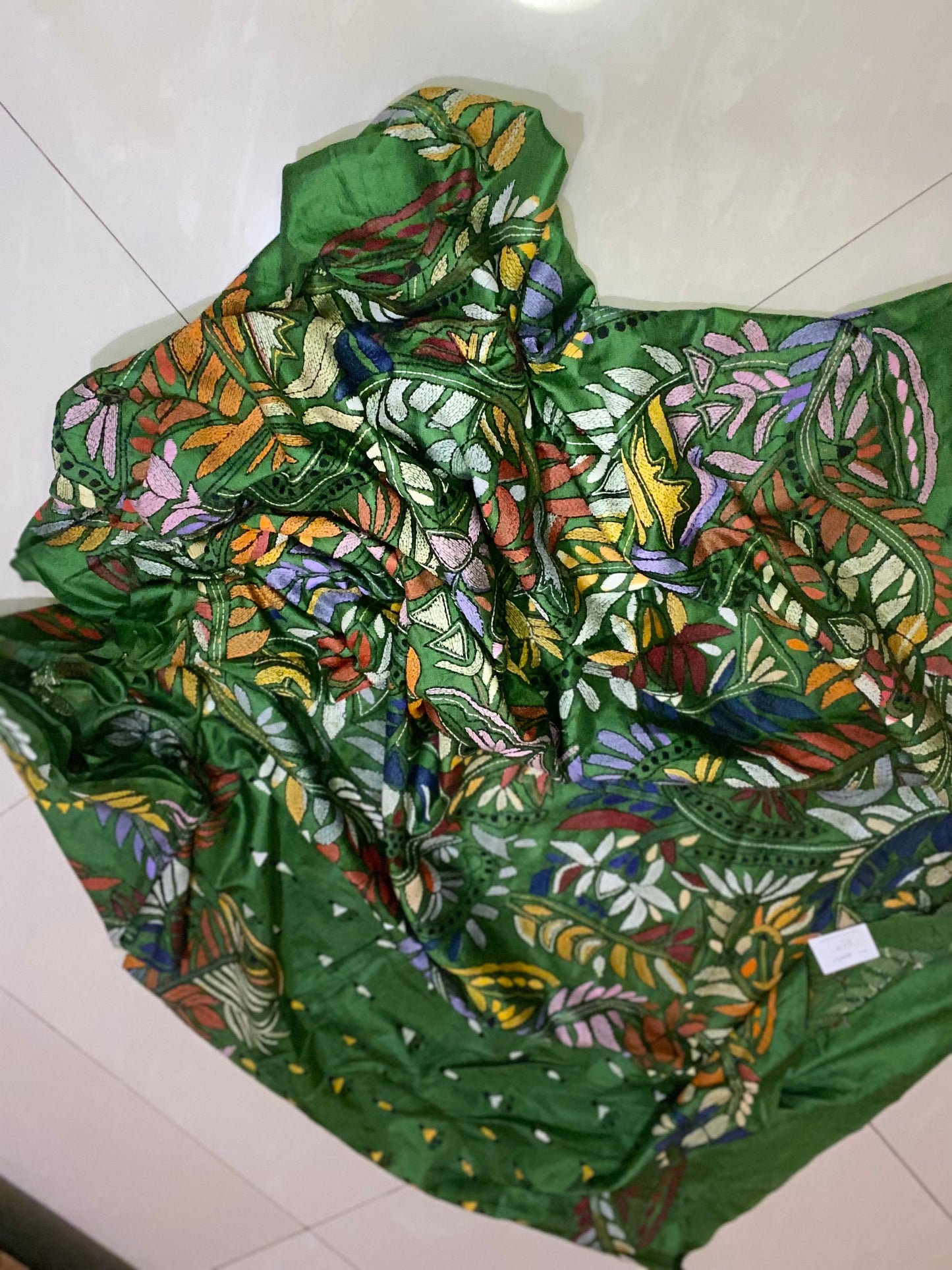 Pure Bangalore Silk Kantha - Green