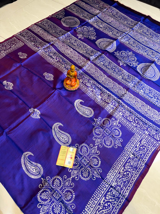 Bishnupuri Silk Handblock - Cobalt Blue