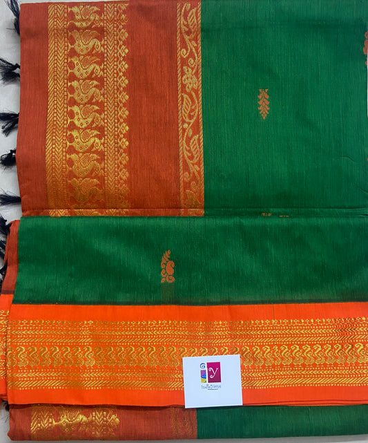 Silk Cotton Gadwal - Green and Orange