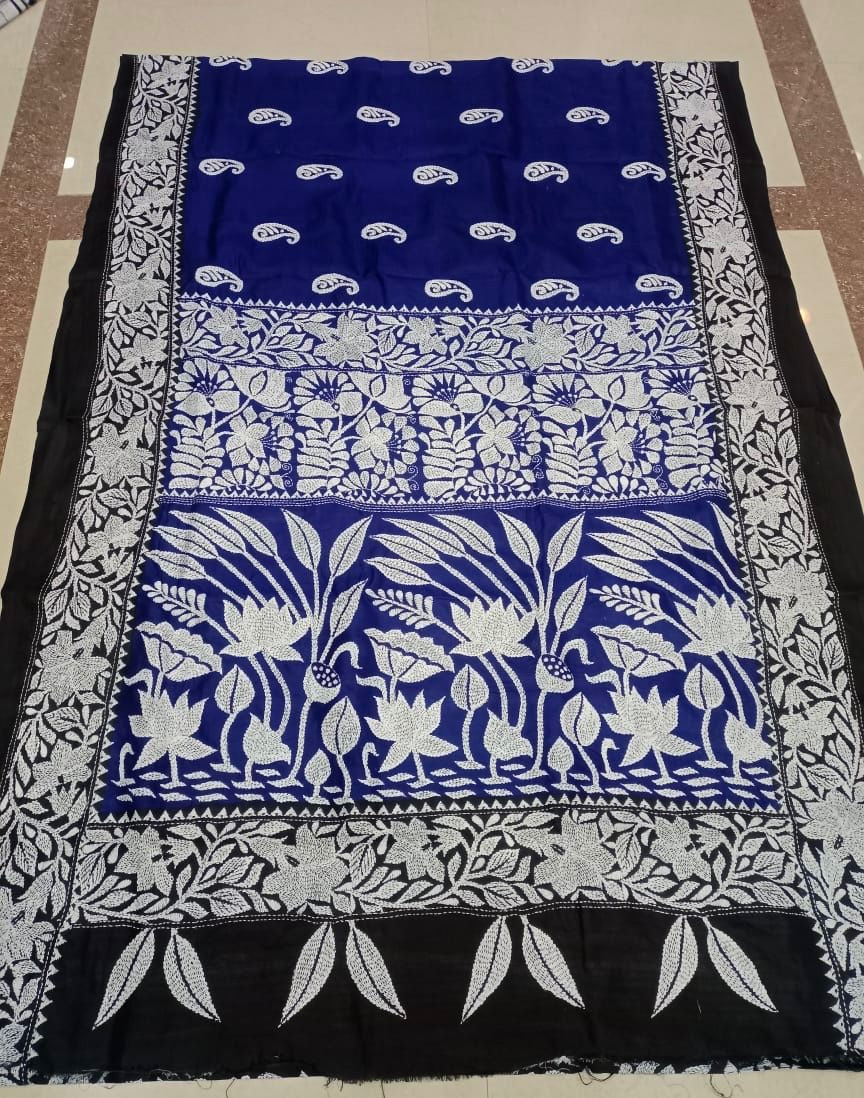 Pure Silk Kantha - Blue