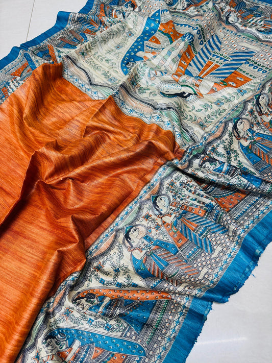 Ghicha Tussar - Orange Blue