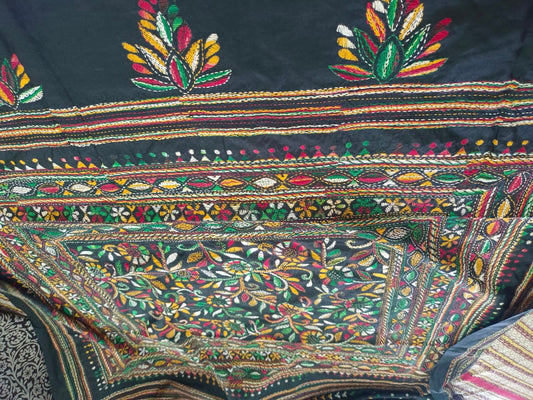 Dupion Silk Kantha Stitch - Black