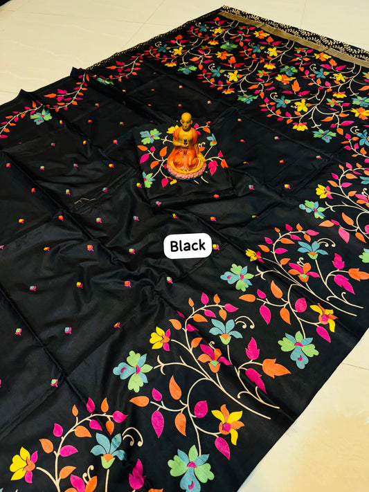 Tussar Handblock - Black