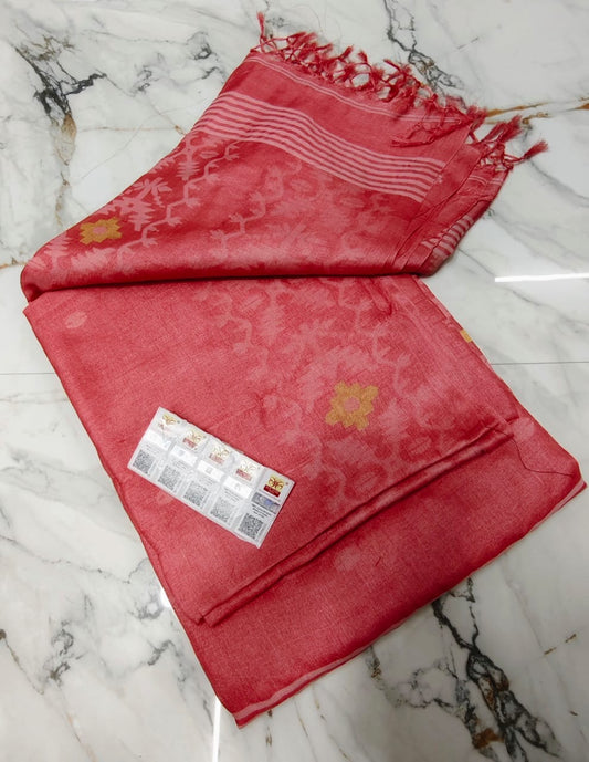 Pure Gachhi Tussar Jamdani - Rose Pink