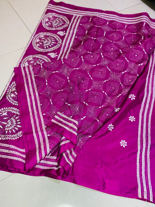 Dupion Silk Kantha Stitch - Pink