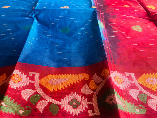 Silk Cotton - Blue and Red Bengal Silk Cotton