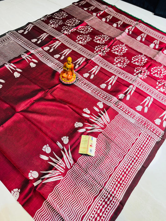 Bishnupuri Silk Handblock - Maroon
