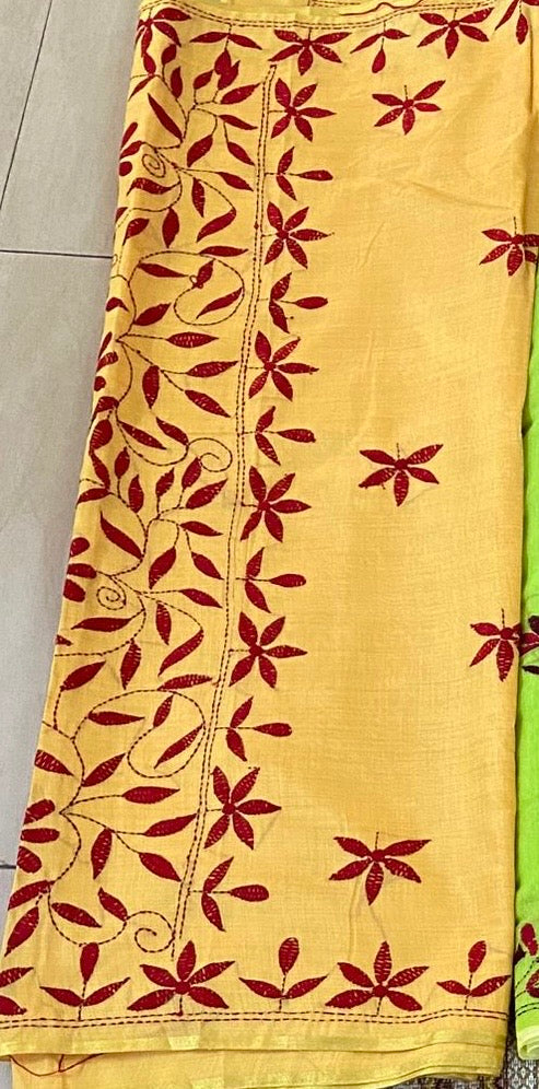 Chanderi Kantha Stitch - Yellow