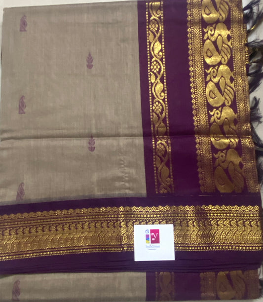 Silk Cotton Gadwal - Beige and Violet