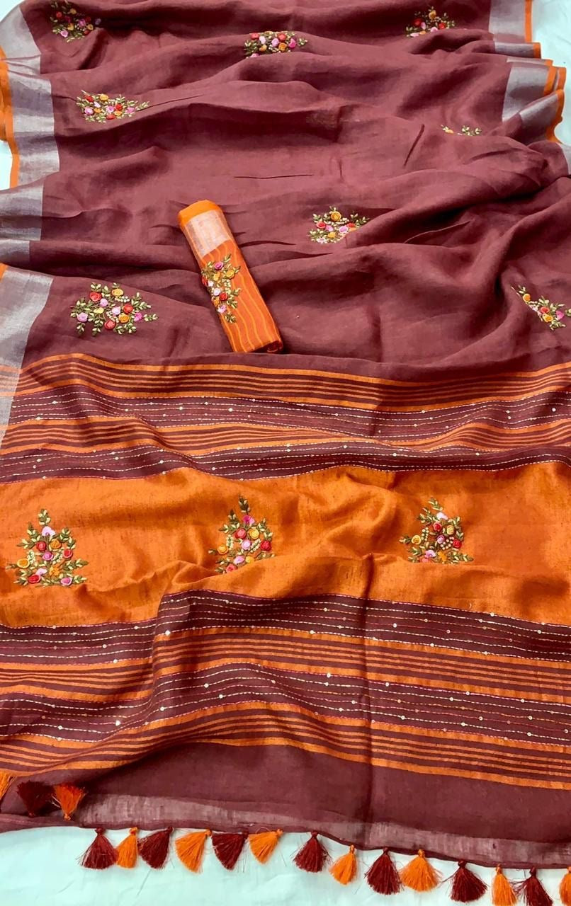 Linen Embroidered Sarees