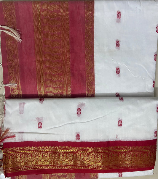 Silk Cotton Gadwal - White and Red
