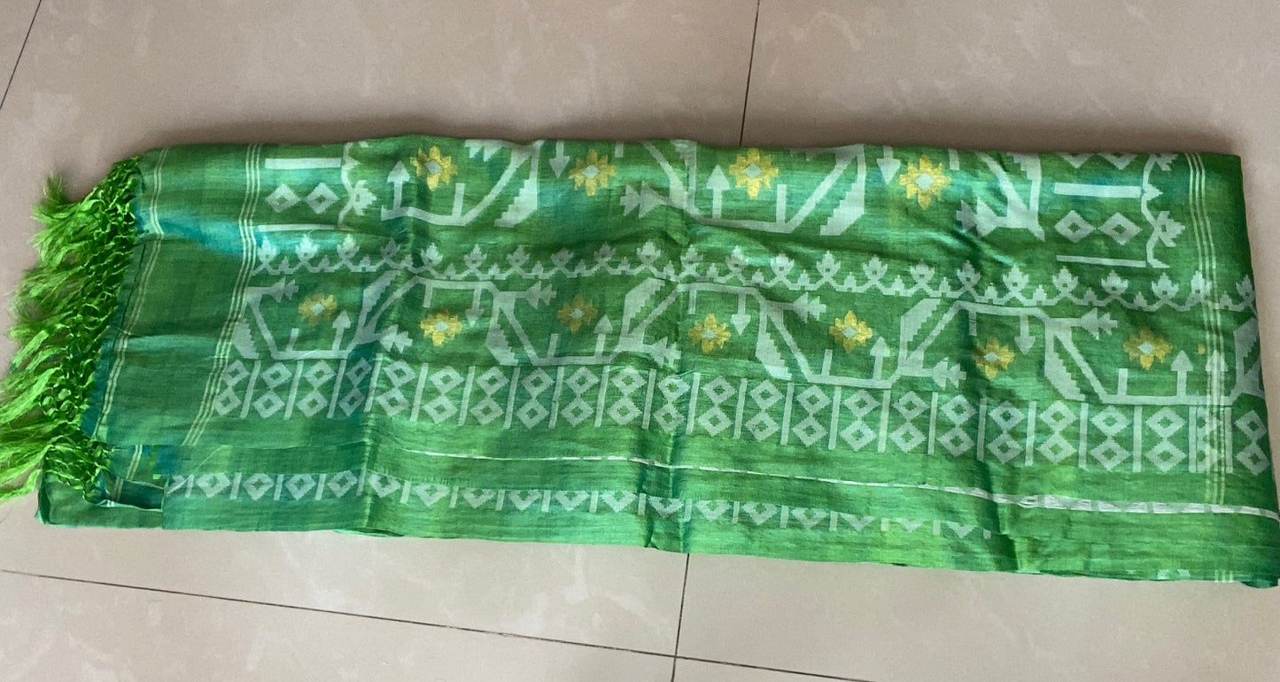 Pure Gachhi Tussar Jamdani - Green Dual Tone