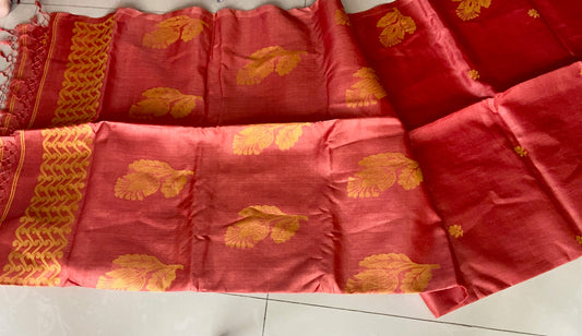 Pure Gachhi Tussar Jamdani - Coral