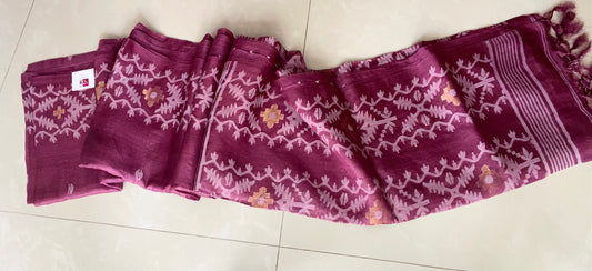 Pure Gachhi Tussar Jamdani - Amethyst